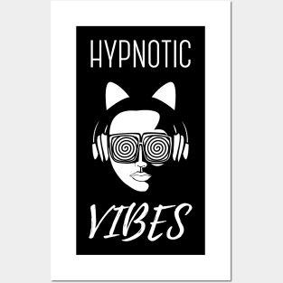 Hypnotic Vibes EDM Girl DJ with Cat Ears and Headphones Posters and Art